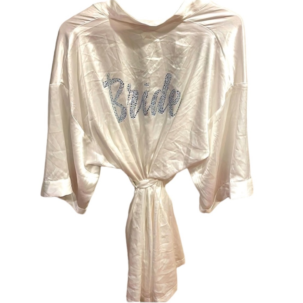 Victoria's Secret "Something Blue" Rhinestone BRIDE White Robe with‎ Tie O/S